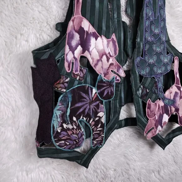 Handmade Patchwork Cat Vest Cutout Quilt Colorful Cats - Picture 2 of 9